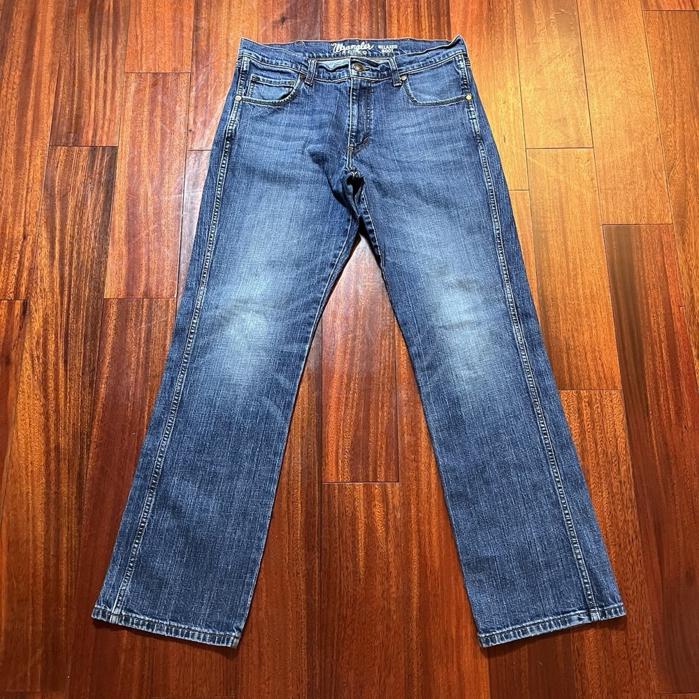 Wrangler Jeans Mens 34x32 Retro Relaxed Boot Cut Blue Dark Wash Workwear Ranch